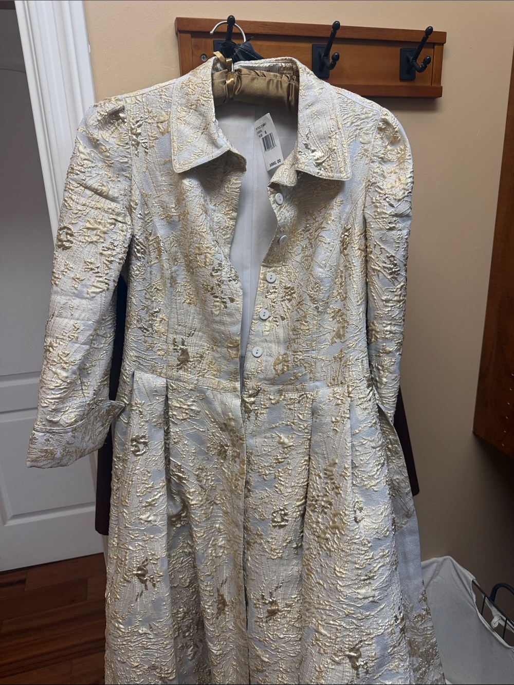 Luxury White & Gold Brocade Women's Coat Dress